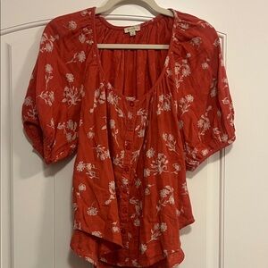 NWOT Pilcro  Red Floral Blouse (Anthropologie)